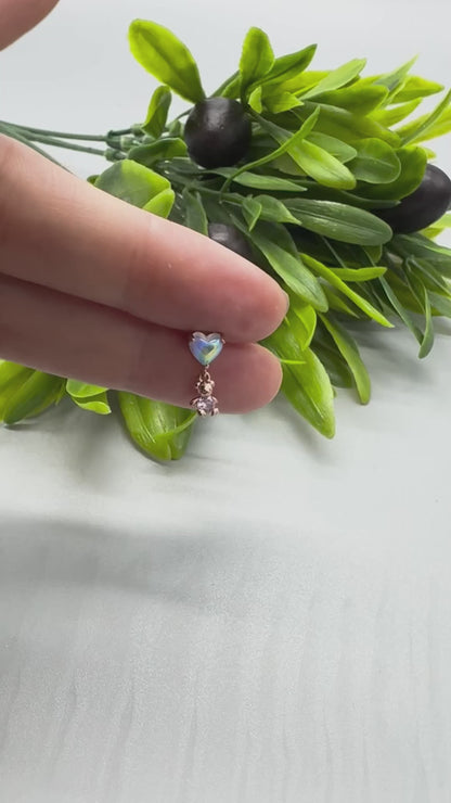 Iridescent Heart Bear Dangle Barbell – Kawaii Cartilage Piercing | Single