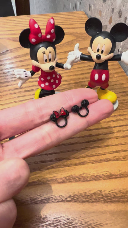 Disney Mickey & Minnie Black Crystal Stud Earrings - Silver Post