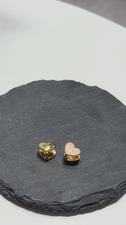 Pavé Heart Clip Earrings Gold Silver Cubic Zirconia Heart Huggie hoop
