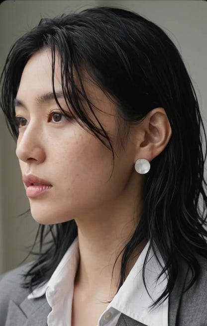 Mother of Pearl Circle Studs — 925 Silver
