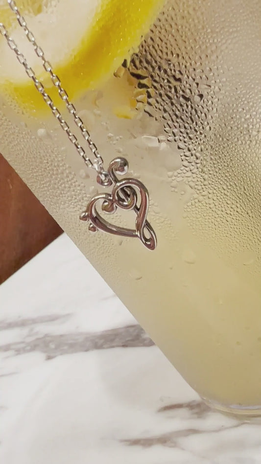 Heart Treble Clef Necklace — 925 Silver Music Note Pendant