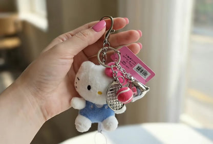 Authentic Hello Kitty Tennis Plush Keychain Bag Charm | Kawaii Y2K Tenniscore Accessory with Silver Bow & Racket Charms