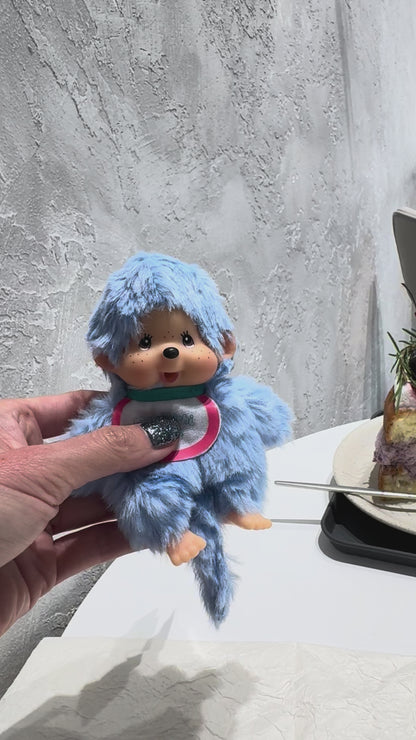 Monchhichi Plush Keychain, Soft Kawaii Bag Charm, Yellow Pink Blue