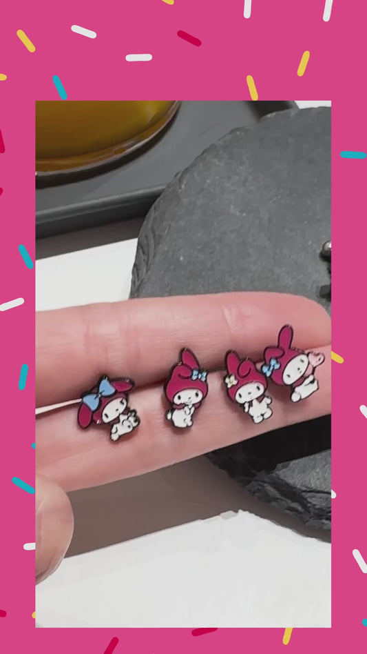 My Melody Inspired Surgical Steel Barbell Stud Earrings Handmade Korea Kawaii Sanrio