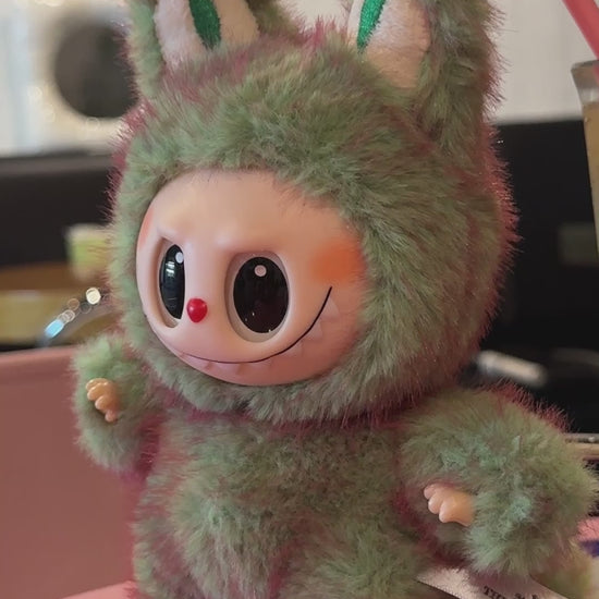 Gimomo Dragon Labubu keychain aurora gradient plush close up face