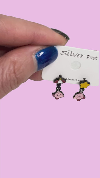 Kirby-Inspired Mismatched Dangle Earrings – Silver Post