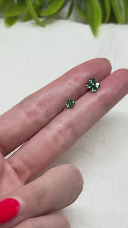 Clover Barbell Stud • Green or Clear CZ • Surgical Steel Piercing