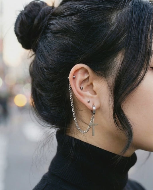 Surgical Steel Cross Chain Connector Piercing - Lobe to Helix