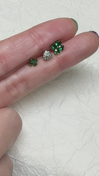 Clover Heart Barbell Earrings Set - 3 Piece Cartilage Helix Stud (Green CZ)