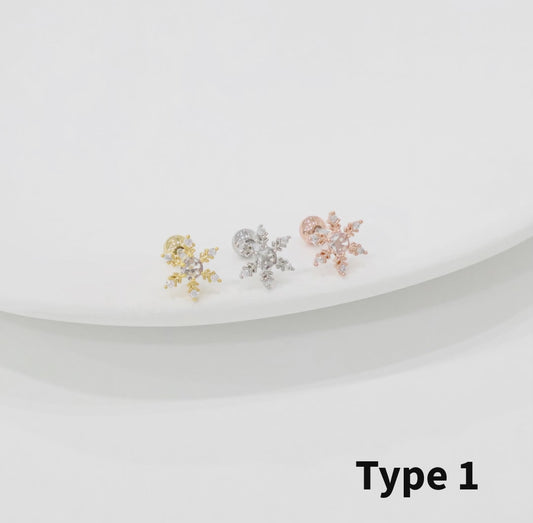 Winter Snowflake Stud Earrings – 2 Styles in Gold, Silver & Rose Gold | 8TTITTO8