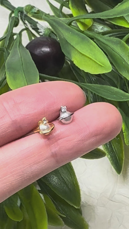 Faux Pearl Cubic Planet Piercing,Surgical Steel Inner Conch Helix Jewelry, Modern Layered Ear Curation Minimal,Saturn Planet piercing