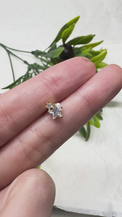 Pearl Star Surgical Steel Barbell Earring,  cartilage earrings