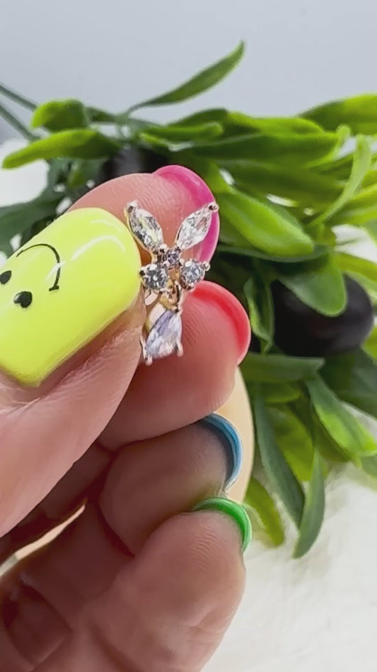 Butterfly Drop Barbell Earrings – Purple & Clear CZ | Cartilage Piercing | 8TTITTO8