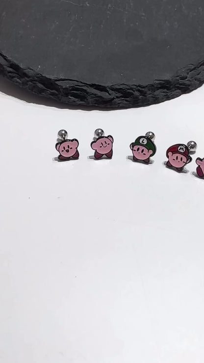 Kirby Pink Puffball — Star Allies Inspired Handmade Barbell Earrings Made in Korea