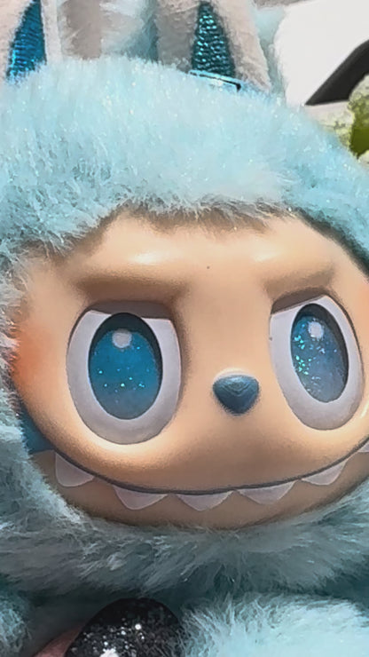 Fluffy Monster Plush Keychain — Labubu Inspired, Cute Bag Charm (Green / Blue)