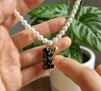 Swarovski Pearl Gummy Bear Necklace - Y2K Coquette Beaded Choker