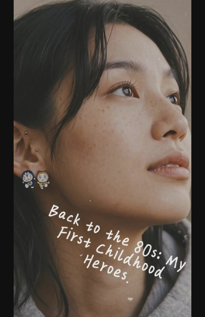 Doraemon & Dorami Mismatched Studs — Handmade in Korea