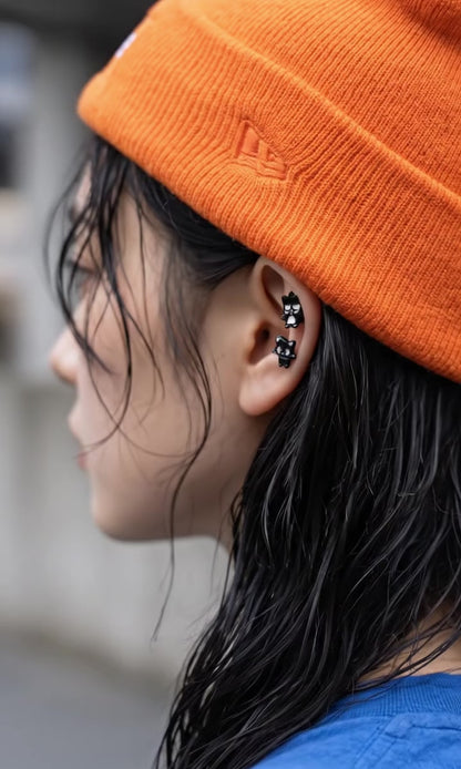 Badtz-Maru & Chococat Barbell Stud Earrings | Dark Kawaii Ear Stack | Handmade Korea