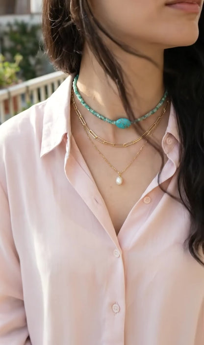 Natural Gemstone & Shell Heishi Bead Choker - 5 Colors