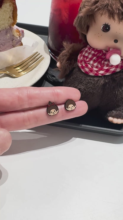 Handmade Moncici-Inspired Earrings,Kitsch Retro Character Silver Post