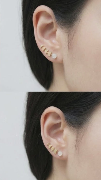 Celestial Moon Phase Ear Climbers | Gold Plated Brass & Glowing Faux Moonstone Crawlers