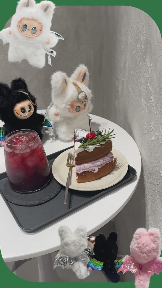 Labubu Inspired Plush Keychain - White, Black, and Pink Characters | ZIMOMO