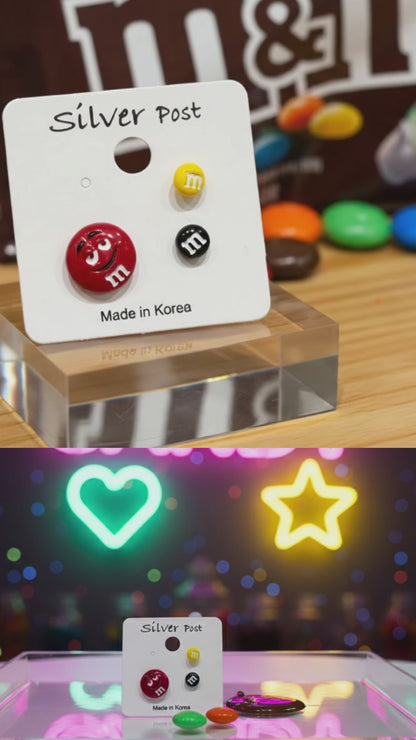 Handmade M&M Candy Character Stud Earrings - Sterling Silver Posts