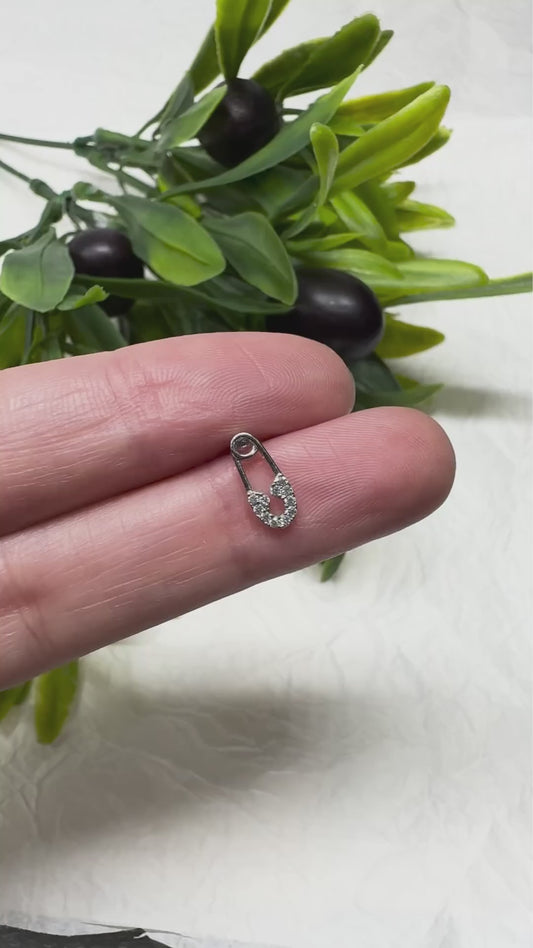 CZ Safety Pin Helix Earrings — Minimal Sparkle Barbell Studs in Silver & Rose Gold