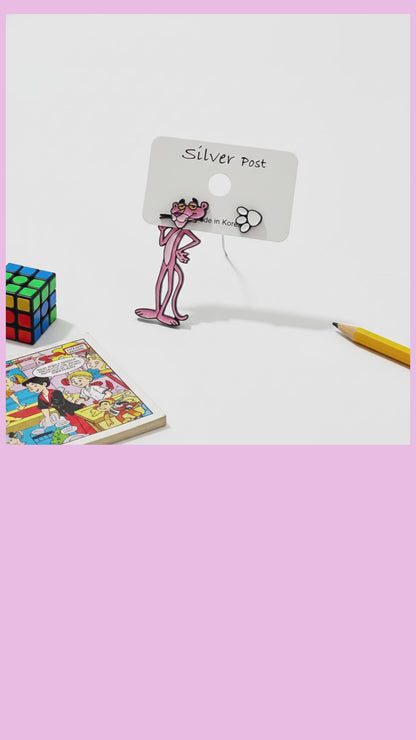 Pink Panther Mismatched Drop Earrings – Silver Post