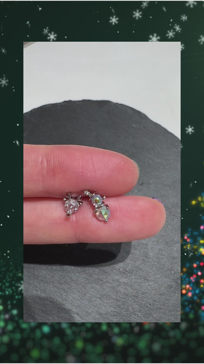 Crystal Snowman & Reindeer Barbell Stud in Surgical Steel