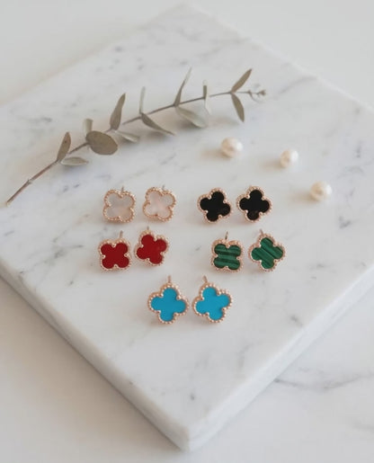 925 Silver Clover Gemstone Studs | Rose Gold | 5 Colors