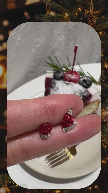 Santa Hat or Mitten CZ Barbell Ball Earrings – Christmas Surgical Steel Studs