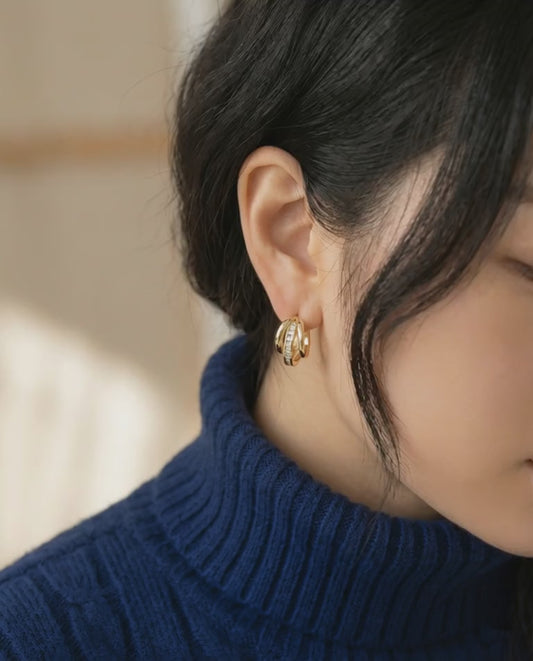 Triple Row Baguette CZ Huggie Hoop Earrings | Gold & Silver