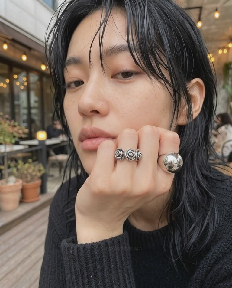 Clean girl aesthetic bold dome ring 8ttitto8 925 sterling silver worn on finger, minimal nail OOTD downtown girl vibe.