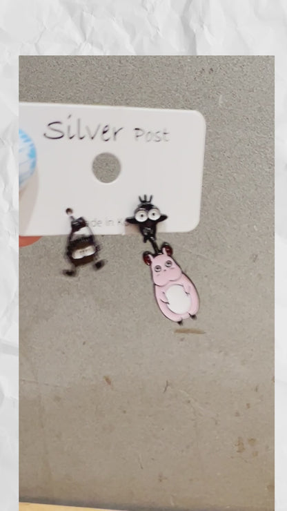 Totoro Inspired Drop Earrings with Silver Post, Handmade in Korea