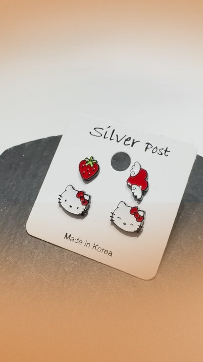 Hello Kitty & Sanrio Character Earring Set | 4 Pairs | 925 Silver