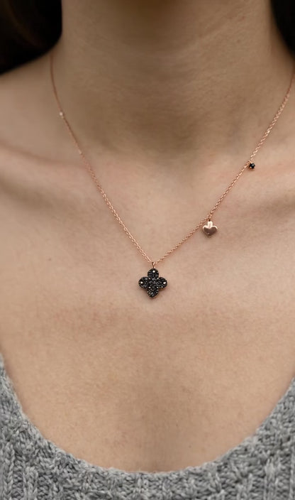 925 Sterling Silver Cognac Brown Clover Charm Necklace – Rose Gold Plated