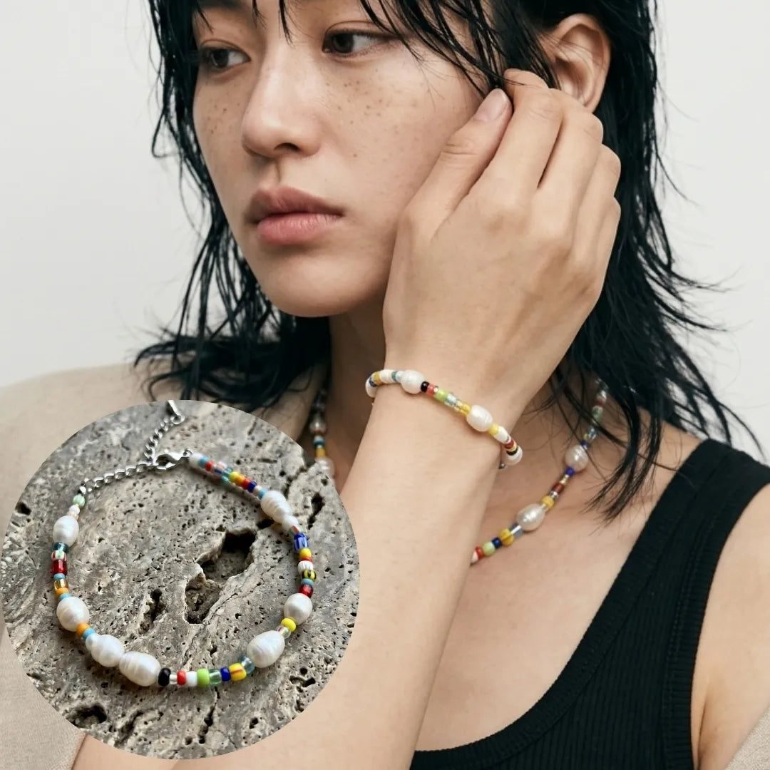 Real Freshwater Pearl & Miyuki Bead Bracelet | Handmade Korea