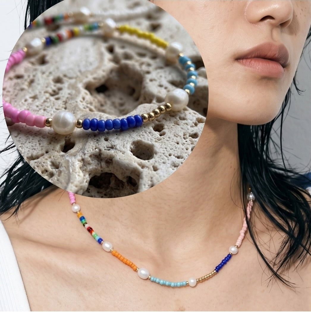 Colorful Freshwater Pearl Seed Bead Necklace | Vacation Jewelry