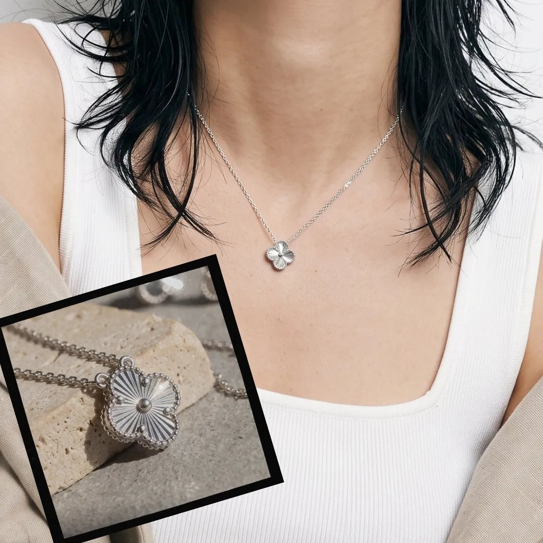 925 Silver Milgrain Clover Necklace — Made in Korea
