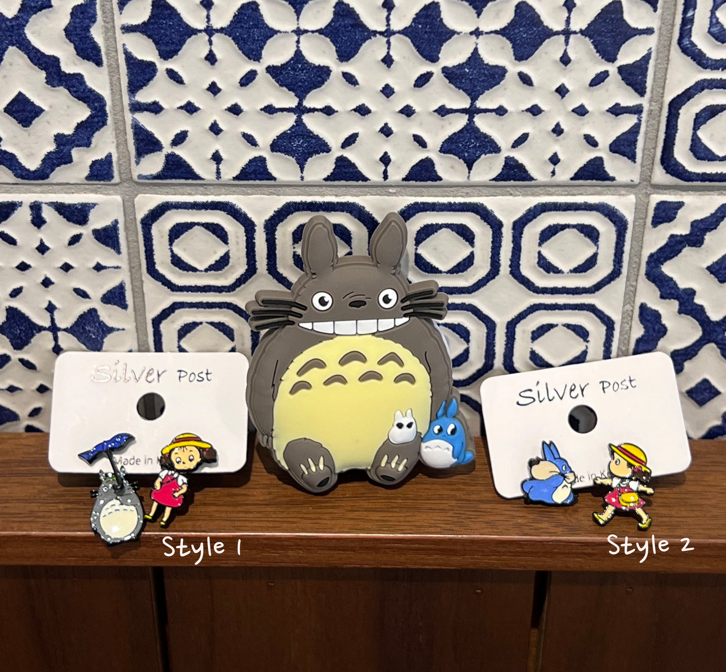 Totoro & Mei Silver Post Earrings - Handmade Ghibli Enamel Studs